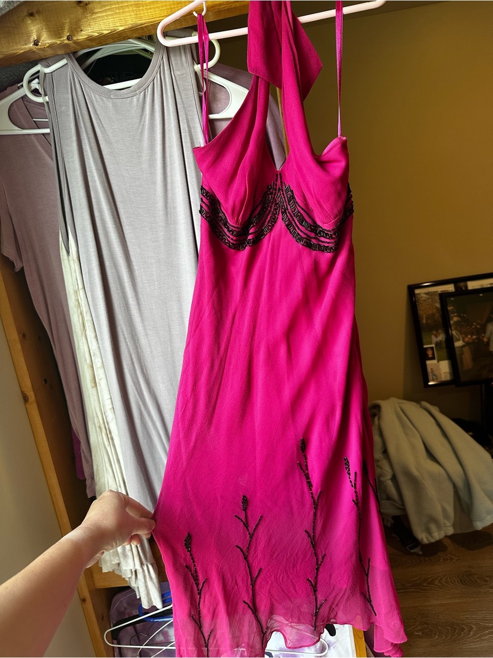 Frederick's of Hollywood Hot Pink Silk Dress with Black Accents